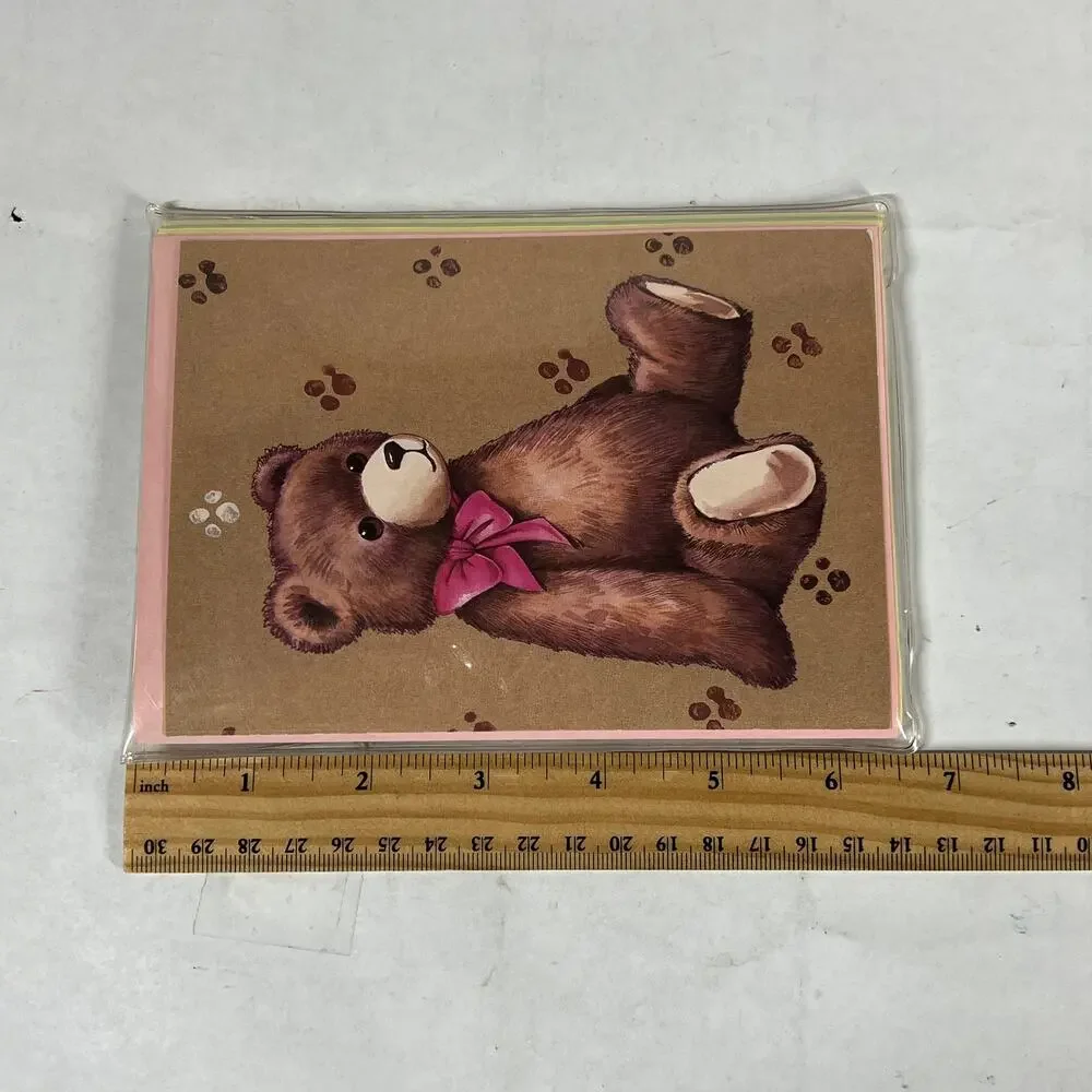 SMALL WORLD GREETINGS Teddy Bear Note Cards Envelopes Vintage 1980s Stationery
